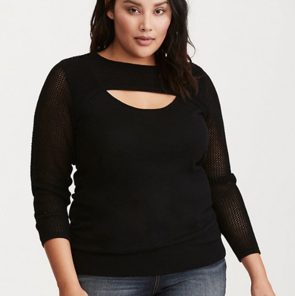 Mixed Stitch Peekaboo Neck Sweater